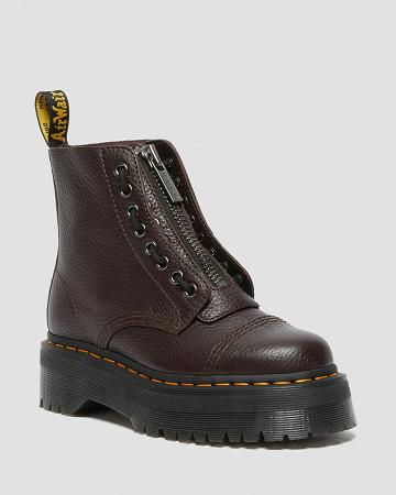 Burgundy Women's Dr Martens Sinclair Milled Nappa Leather Platform Boots | CA 257HAP